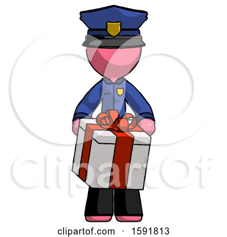 Pink Police Man Gifting Present with Large Bow Front View by Leo Blanchette