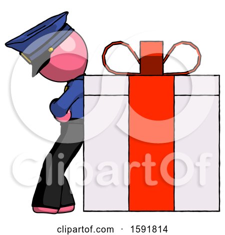 Pink Police Man Gift Concept - Leaning Against Large Present by Leo Blanchette