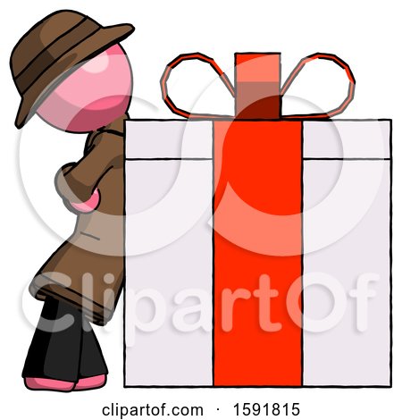 Pink Detective Man Gift Concept - Leaning Against Large Present by Leo Blanchette
