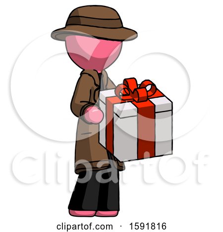 Pink Detective Man Giving a Present by Leo Blanchette