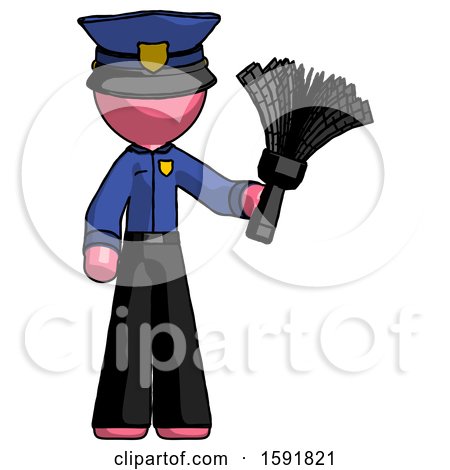 Pink Police Man Holding Feather Duster Facing Forward by Leo Blanchette
