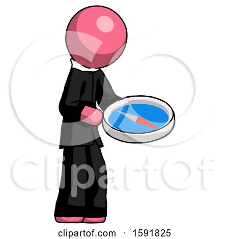 Pink Clergy Man Looking at Large Compass Facing Right by Leo Blanchette