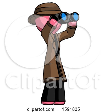 Pink Detective Man Looking Through Binoculars to the Right by Leo Blanchette