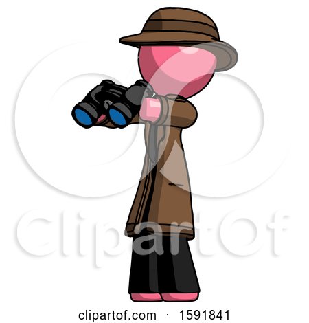 Pink Detective Man Holding Binoculars Ready to Look Left by Leo Blanchette