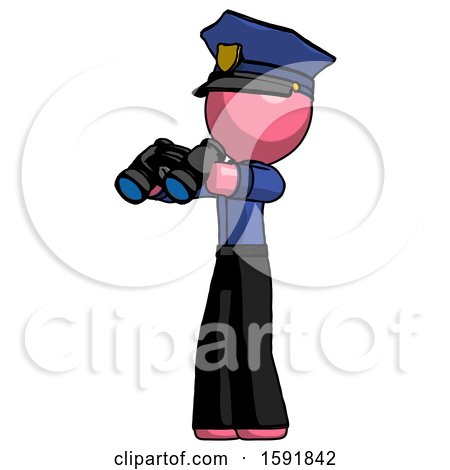 Pink Police Man Holding Binoculars Ready to Look Left by Leo Blanchette