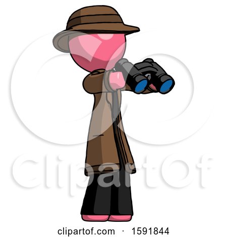 Pink Detective Man Holding Binoculars Ready to Look Right by Leo Blanchette