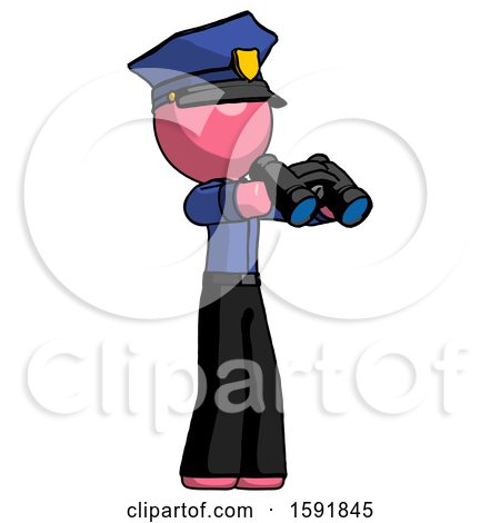 Pink Police Man Holding Binoculars Ready to Look Right by Leo Blanchette