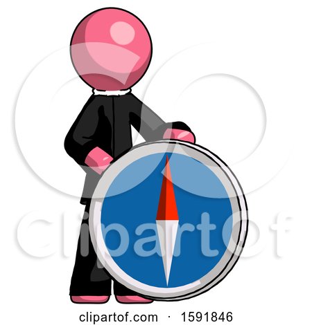 Pink Clergy Man Standing Beside Large Compass by Leo Blanchette