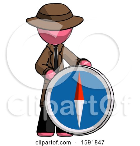 Pink Detective Man Standing Beside Large Compass by Leo Blanchette