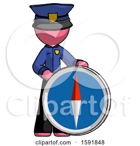 Pink Police Man Standing Beside Large Compass by Leo Blanchette