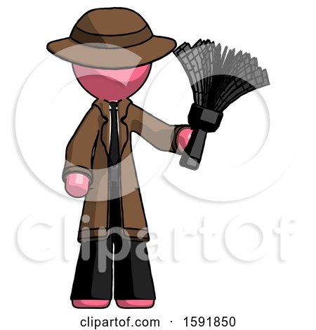 Pink Detective Man Holding Feather Duster Facing Forward by Leo Blanchette