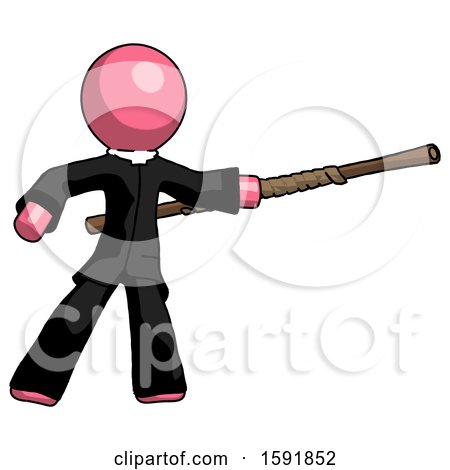 Pink Clergy Man Bo Staff Pointing Right Kung Fu Pose by Leo Blanchette