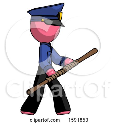 Pink Police Man Holding Bo Staff in Sideways Defense Pose by Leo Blanchette