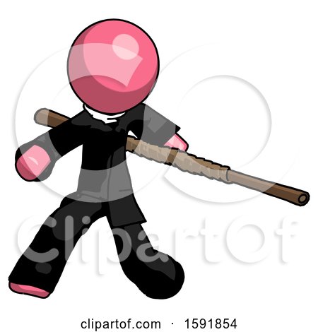 Pink Clergy Man Bo Staff Action Hero Kung Fu Pose by Leo Blanchette