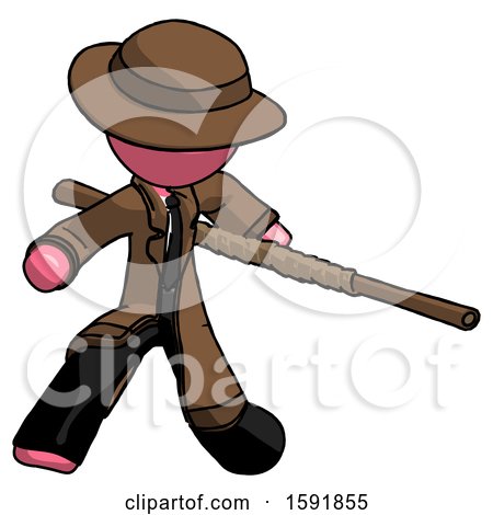 Pink Detective Man Bo Staff Action Hero Kung Fu Pose by Leo Blanchette