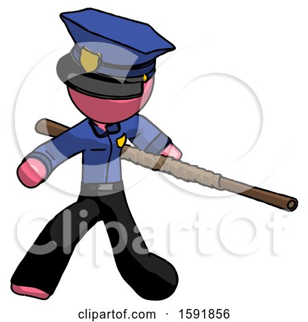 Pink Police Man Bo Staff Action Hero Kung Fu Pose by Leo Blanchette