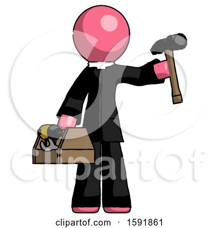 Pink Clergy Man Holding Tools and Toolchest Ready to Work by Leo Blanchette