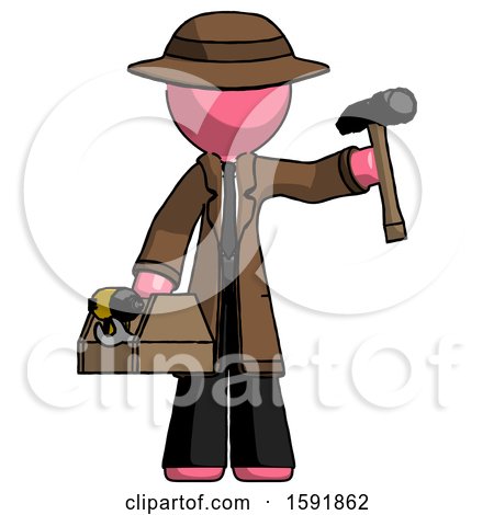 Pink Detective Man Holding Tools and Toolchest Ready to Work by Leo Blanchette