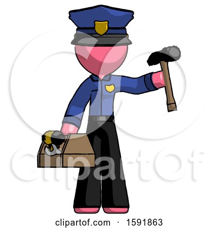 Pink Police Man Holding Tools and Toolchest Ready to Work by Leo Blanchette