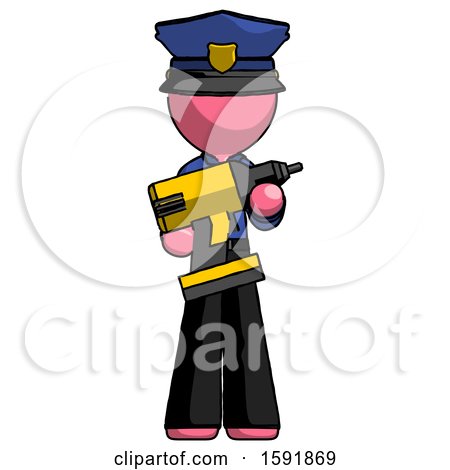 Pink Police Man Holding Large Drill by Leo Blanchette