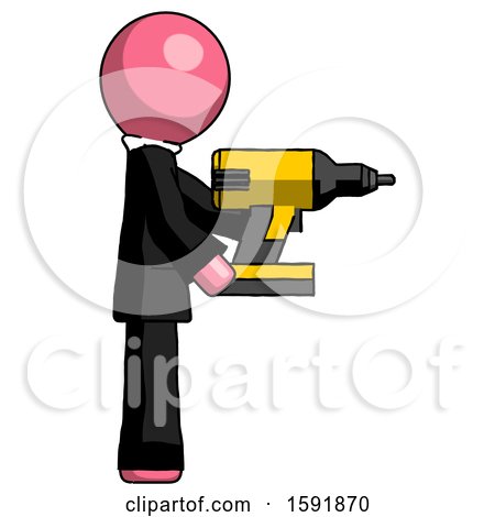 Pink Clergy Man Using Drill Drilling Something on Right Side by Leo Blanchette