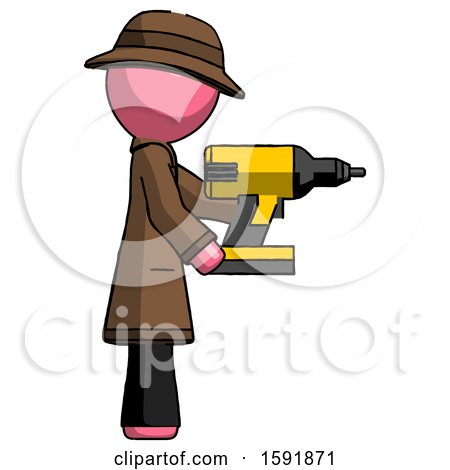 Pink Detective Man Using Drill Drilling Something on Right Side by Leo Blanchette