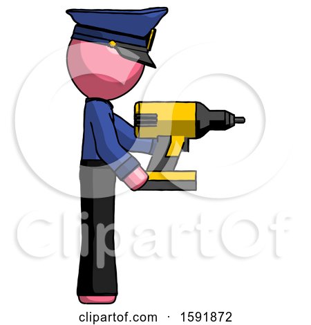 Pink Police Man Using Drill Drilling Something on Right Side by Leo Blanchette