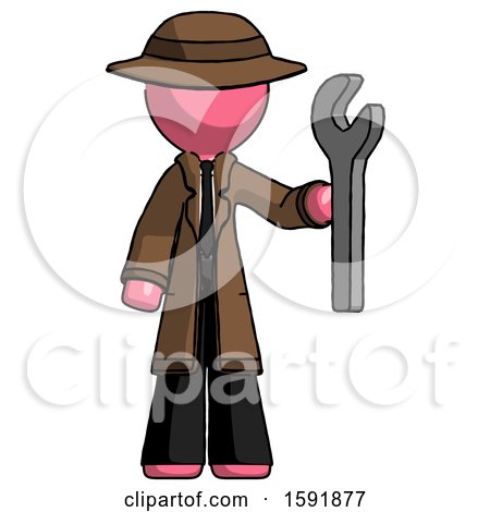 Pink Detective Man Holding Wrench Ready to Repair or Work by Leo Blanchette