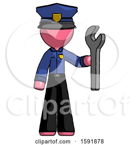 Pink Police Man Holding Wrench Ready to Repair or Work by Leo Blanchette