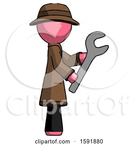 Pink Detective Man Using Wrench Adjusting Something to Right by Leo Blanchette