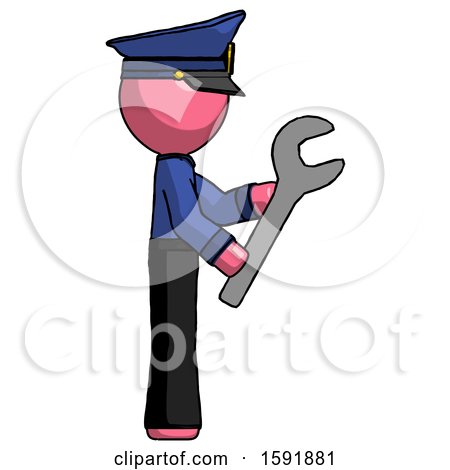 Pink Police Man Using Wrench Adjusting Something to Right by Leo Blanchette