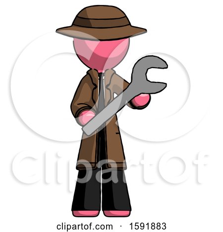 Pink Detective Man Holding Large Wrench with Both Hands by Leo Blanchette