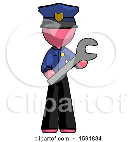 Pink Police Man Holding Large Wrench with Both Hands by Leo Blanchette