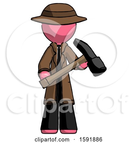Pink Detective Man Holding Hammer Ready to Work by Leo Blanchette