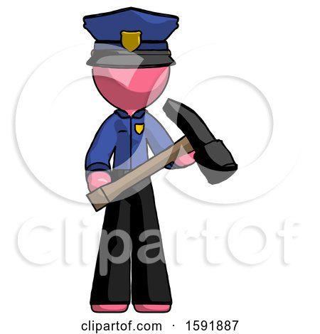 Pink Police Man Holding Hammer Ready to Work by Leo Blanchette