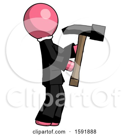 Pink Clergy Man Hammering Something on the Right by Leo Blanchette