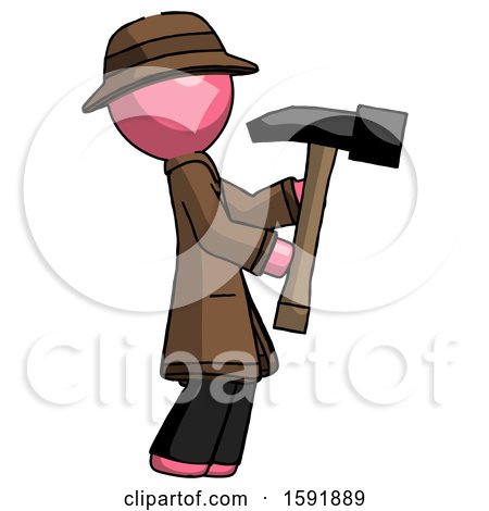 Pink Detective Man Hammering Something on the Right by Leo Blanchette