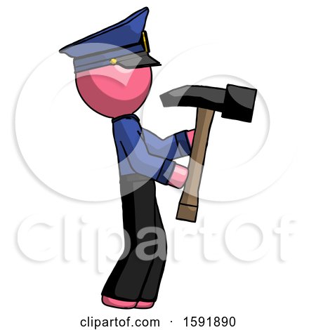 Pink Police Man Hammering Something on the Right by Leo Blanchette