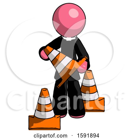 Pink Clergy Man Holding a Traffic Cone by Leo Blanchette
