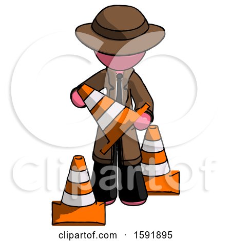 Pink Detective Man Holding a Traffic Cone by Leo Blanchette