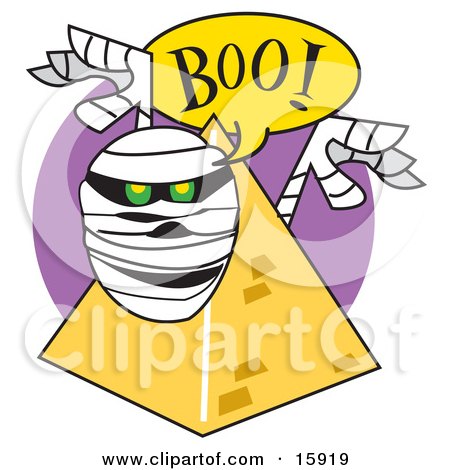 Mummy Popping Out From Behind A Pyramid And Screaming Boo Clipart Illustration by Andy Nortnik