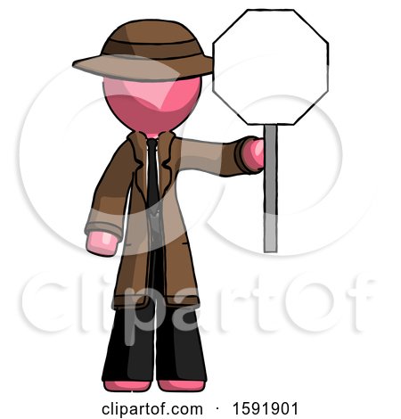 Pink Detective Man Holding Stop Sign by Leo Blanchette