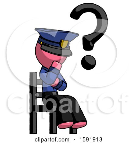 Pink Police Man Question Mark Concept, Sitting on Chair Thinking by Leo Blanchette