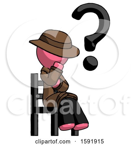 Pink Detective Man Question Mark Concept, Sitting on Chair Thinking by Leo Blanchette