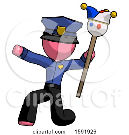 Pink Police Man Holding Jester Staff Posing Charismatically by Leo Blanchette