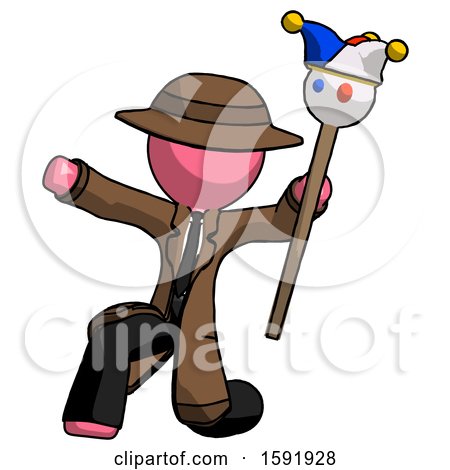 Pink Detective Man Holding Jester Staff Posing Charismatically by Leo Blanchette