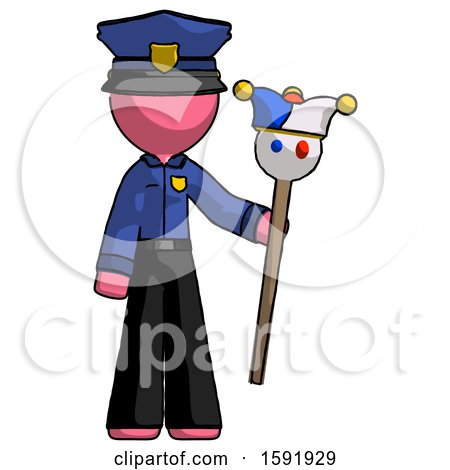 Pink Police Man Holding Jester Staff by Leo Blanchette