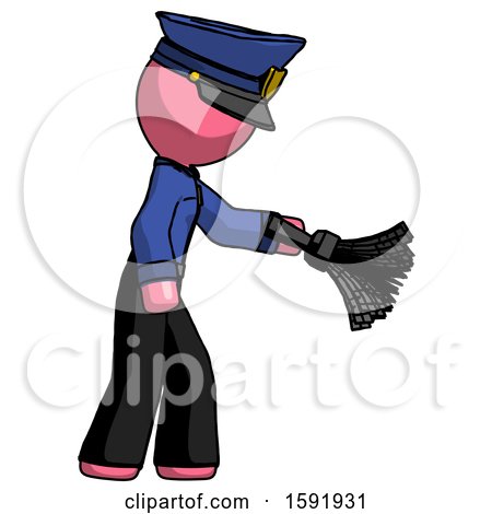 Pink Police Man Dusting with Feather Duster Downwards by Leo Blanchette