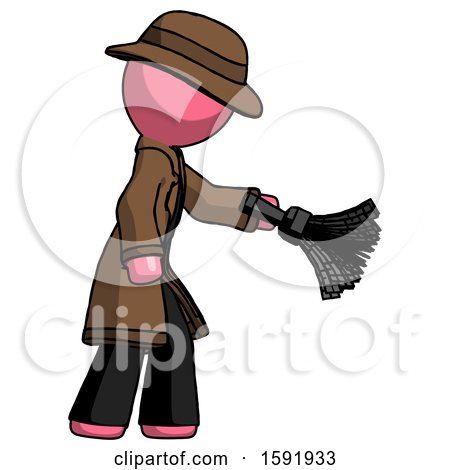 Pink Detective Man Dusting with Feather Duster Downwards by Leo Blanchette