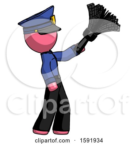 Pink Police Man Dusting with Feather Duster Upwards by Leo Blanchette